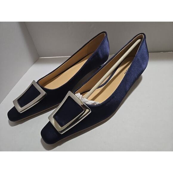 Metal Buckle Satin Low Heel (Lucia) C.Paravano Blue size women's 8 - Picture 6 of 14